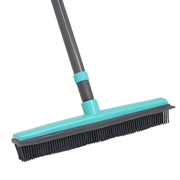 Jvl Multipurpose Indoor Extendable Rubber Bristle Broom with Squeegee Grey 84cm x 24cm x 26cm 20060GY | Broom Extending to 120cm Approx | Pet Hair Remover | Cleaning Brush for Carpets | For Tiles and Hard Floors