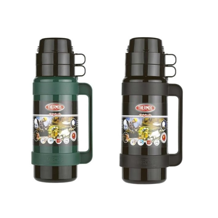 Thermos Originals Mondial Flask with Handle and Cup Lid Assorted Colours 1Ltr 48022 | Durable Insulated Bottle for Hot and Cold Drinks | Outdoor and Travel Thermos | 24Hr Temperature Retention
