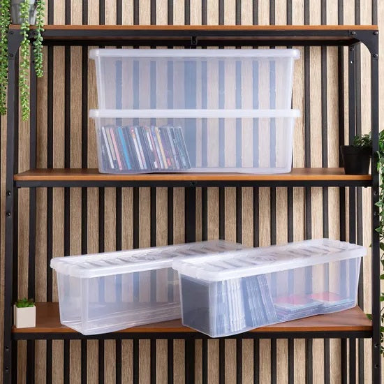 Whitefurze Crystal Plastic CD Box with Lid Clear Pack of 4 11320 | Stackable and Versatile Organizers | For Kitchen-Pantry and Office | Durable and BPA-Free Storage Containers