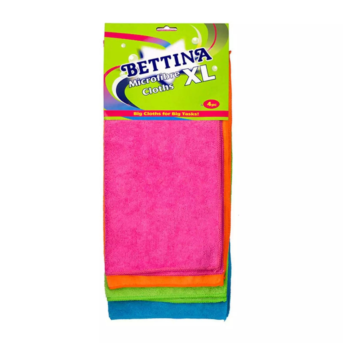 Bettina Multi-Purpose Microfibre Super Absorbent Cloths Assorted Colours XL Pack of 4 B433 | Lint-Free Cleaning Cloths | For Kitchen-Home and Car | Streak-Free Shine and Quick Drying