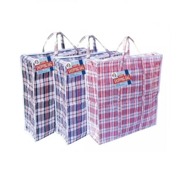 DID Jumbo Woven Checkered Zipper Closure Shopping Bags with Handles Assorted Colours 70cm x 60cm x 28cm HH2499 | Reusable Storage and Moving Bags | Ideal for Laundry-Travel and Grocery Shopping