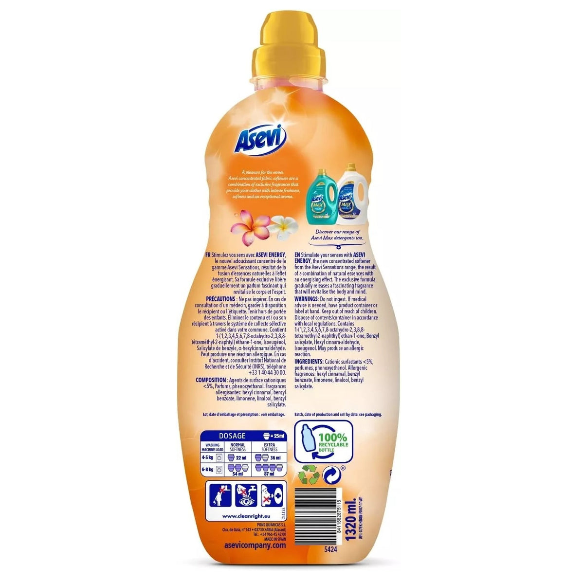 Asevi Sensations Energy Fabric Conditioner Concentrated Liquid 1320ml L2212330 | 60 Washes