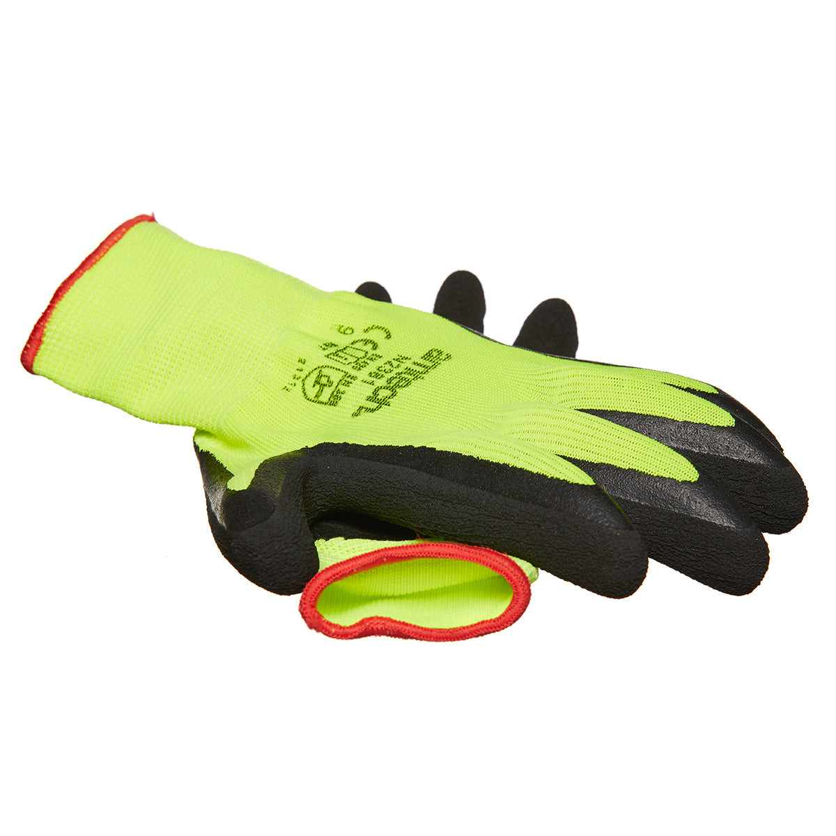 Am-Tech Hi-Vis Latex Coated Gloves Green and Black Large Size 9 N2381