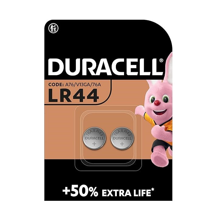 Duracell Alkaline Coin Cell Batteries Silver Pack of 2 LR44 | 1.5V Button Batteries | Long-Lasting Power | For Toys-Calculators and Measurement Devices