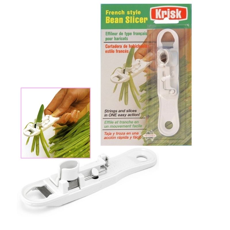 Krisk French Style Bean Slicer with Stainless Steel Blade White | A Ridged Plastic Handle | Easy Stringing and Slicing Tool | Ideal for Green Beans and Vegetables