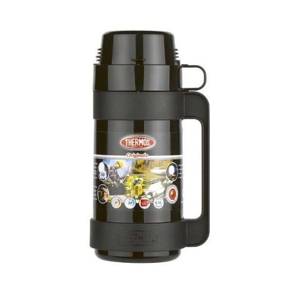 Thermos Originals Mondial Flask with Handle and Cup Lid Assorted Colours 0.5Ltr 26224 | Durable Insulated Bottle for Hot and Cold Drinks | Outdoor and Travel Thermos | 24Hr Temperature Retention