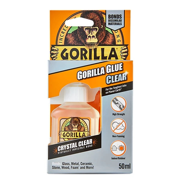 Gorilla Multi-surface High-Strength Glue Clear 50ml 4027 | Strong Crystal Clear Adhesive | Bonds Glass-Metal-Wood-Stone-Foam and More | Non-Foaming | Waterproof Glue | Indoor and Outdoor Use