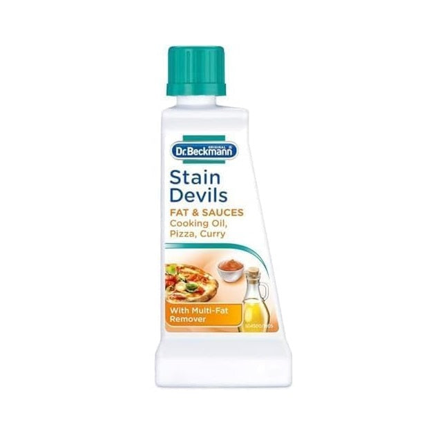 Dr. Beckmann Stain Devils Fat and Cooking Oil White 50ml | Removes Pizza and Curry Stains | Multi-Fat Remover for Effective Spot Cleaning