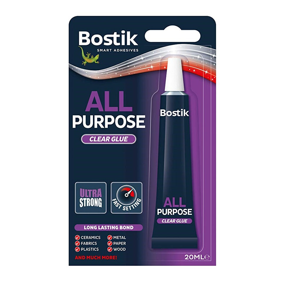 Bostik Ultra-Strong All Purpose Clear Glue Clear 20ml 80207 | Fast-Setting Adhesive | Long-Lasting Bond | For Ceramics-Fabrics-Plastics-Metal-Paper and Wood