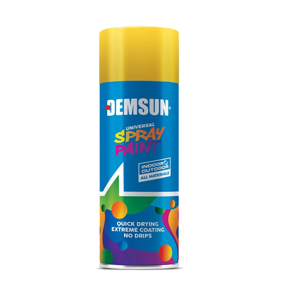 Demsun Universal Spray Paint Yellow 200ml DS07109 | Quick Drying | Extreme Coating | No Drips | Indoor and Outdoor All Materials