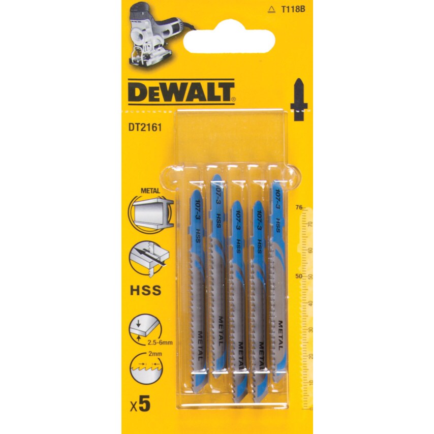 Dewalt HSS Metal Cutting Jigsaw Blades Set Silver and Blue 2mm Pack of 5 DT2161