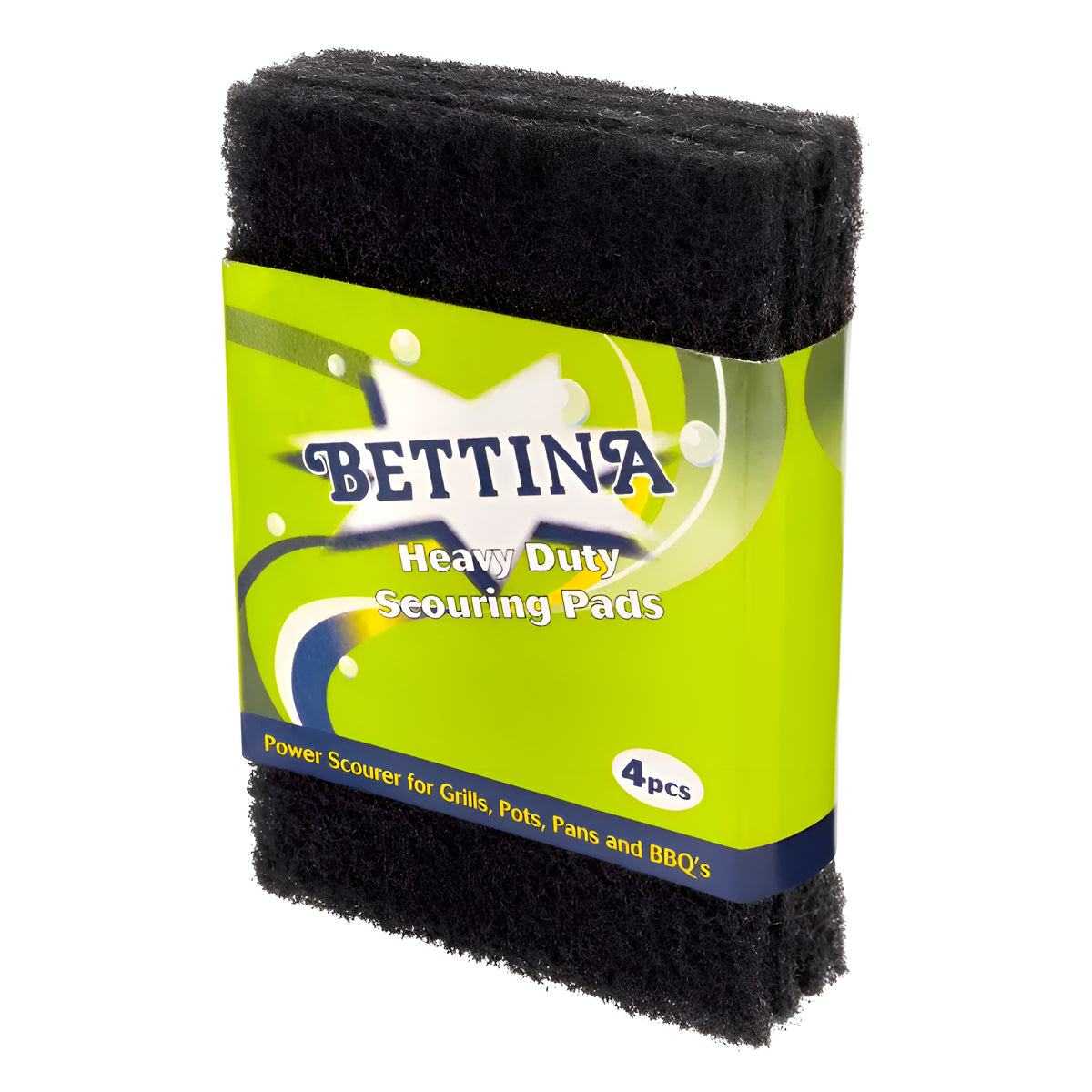 Bettina Heavy Duty Scouring Pads Black 15cm x 10cm x 0.9cm Pack of 4 M8504084 | Power Scourer for Grills - Pots - Pans and BBQs
