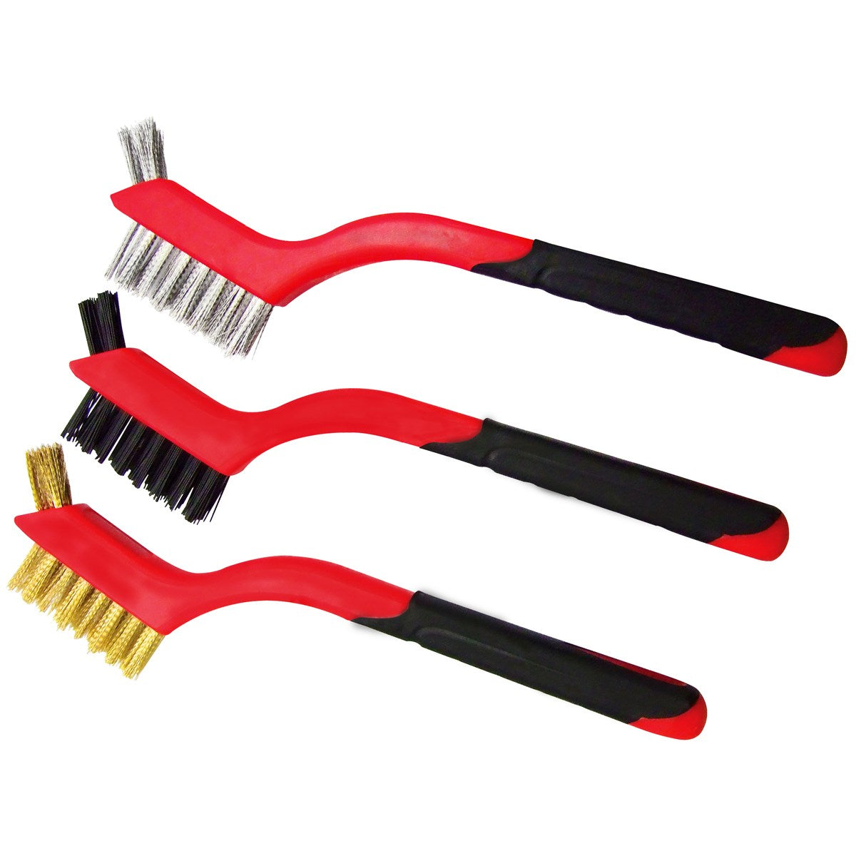 Amtech 2 in 1 Intricate Cleaning Brush Set Assorted Pack of 3 S3535 | Suitable for Cleaning Jobs-Removal of Flaking Paint-Rust and Dirt | Comfortable Soft-Grip Handles