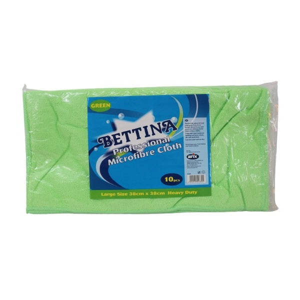 Bettina Professional Heavy Duty Large Microfibre Cloths Green 38cm x 38cm Pack of 10 B488 | Super Absorbent and Lint-Free Cleaning Cloths | For Home-Kitchen-Car and More | Traps Dirt and Moisture | Can be Used Wet or Dry
