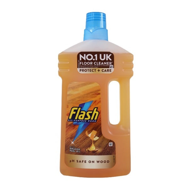 Flash All-Purpose Wood Floor Cleaner with Orange Peel Oil Brown 1Ltr |  pH Safe Formula | Protect and Care