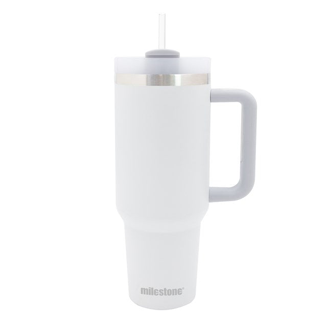 Milestone Camping Stainless Steel Tumbler with Straw and Lid White 40oz 52159 | Double Walled | Dual Drinking