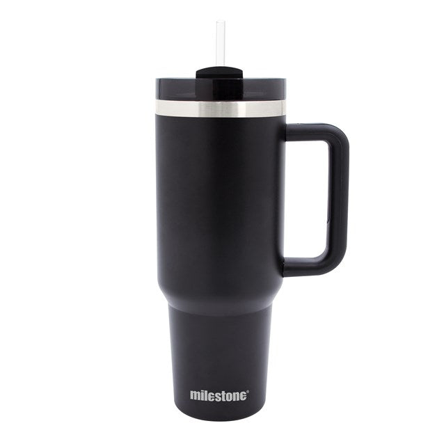 Milestone Camping Stainless Steel Tumbler with Straw and Lid Charcoal 40oz 52119 | Double Walled | Dual Drinking
