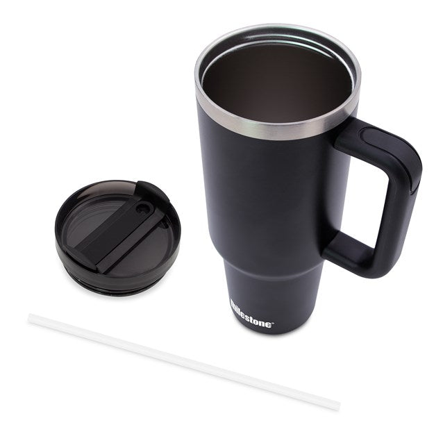 Milestone Camping Stainless Steel Tumbler with Straw and Lid Charcoal 40oz 52119 | Double Walled | Dual Drinking