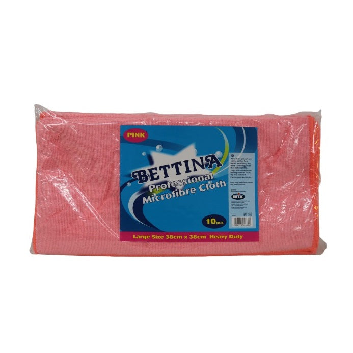 Bettina Professional Heavy Duty Large Microfibre Cloths Pink 38cm x 38cm Pack of 10 B486 | Super Absorbent and Lint-Free Cleaning Cloths | For Home-Kitchen-Car and More | Traps Dirt and Moisture | Can be Used Wet or Dry