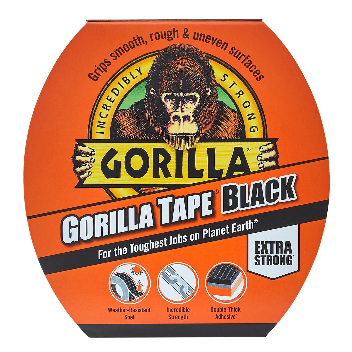 Gorilla Extra Strong Tape Black 11Mtr x 48mm 3044001 | Weather-Resistant Shell | Incredible Strength | Double Thick Adhesive | Grips Smooth Rough and Uneven Surfaces