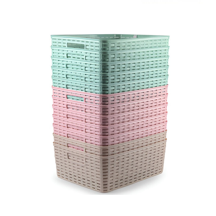 PlasticForte Rattan Basket No.4 Assorted Colours 12Ltr 30cm x 37.5cm x 14cm Pack of 1 122601A
