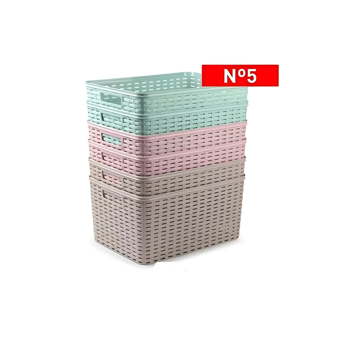 PlasticForte Rattan Basket No.5 Assorted Colours 18Ltr 28.5cm x 39.5cm x 19.5cm Pack of 1 117141A