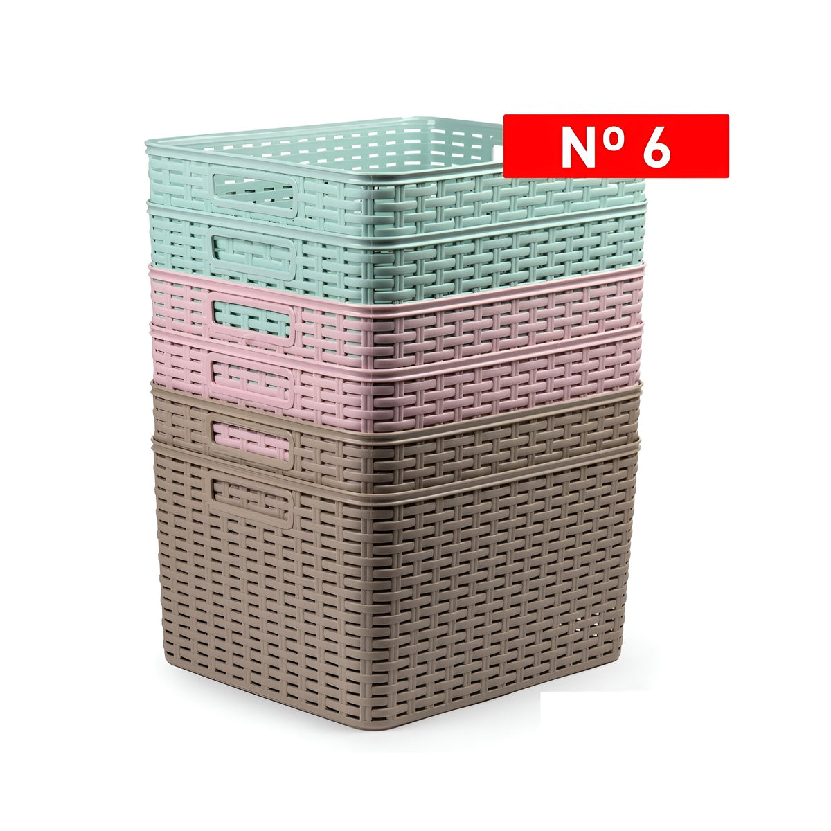 PlasticForte Rattan Basket No.6 Assorted Colours 28.5Ltr 34cm x 40cm x 23cm Pack of 1 123601A