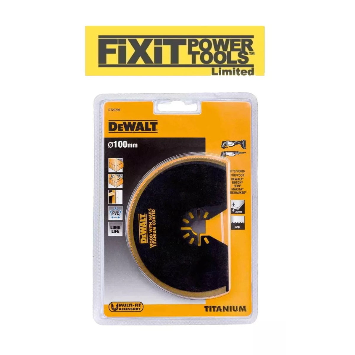 Dewalt Multi-Tool Titanium Semicircle Blade Black 100mm DT20709