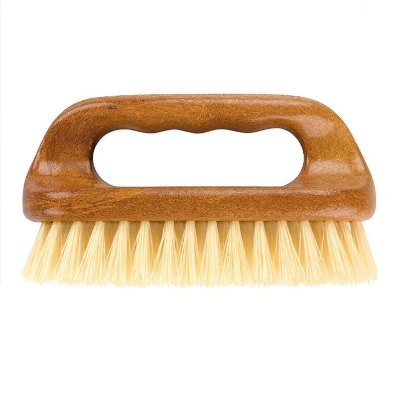 Elliott Wood-Effect Iron Shaped Scrub Brush with Handle Brown EL10314 | Stiff Bristles | For Cleaning Floors-Tiles and Carpets