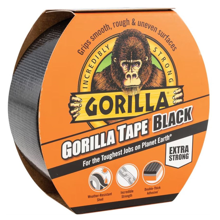 Gorilla Extra Strong Tape Black 11Mtr x 48mm 3044001 | Weather-Resistant Shell | Incredible Strength | Double Thick Adhesive | Grips Smooth Rough and Uneven Surfaces