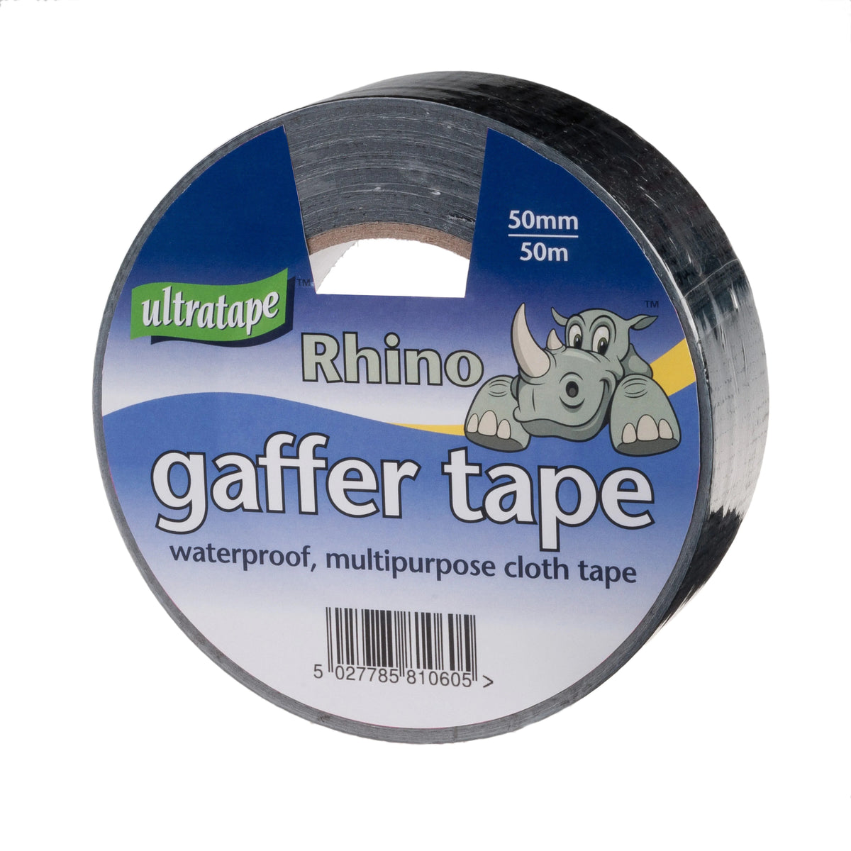 Ultratape Rhino Waterproof Gaffer Tape Black 50mm x 50Mtr | Multipurpose Cloth Tape | For Repairs and DIY | Indoor-Outdoor Use