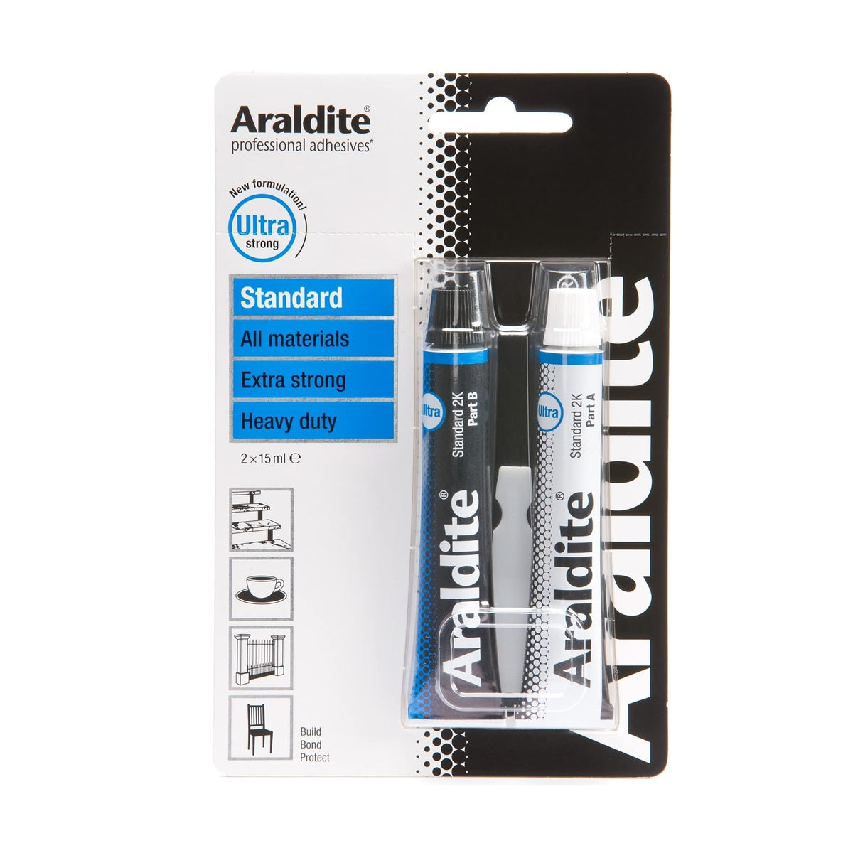 Araldite Standard Epoxy Adhesive Black and White 15ml Pack of 2 ARA400001 | Ultra Strong | Heavy Duty Glue for All Materials