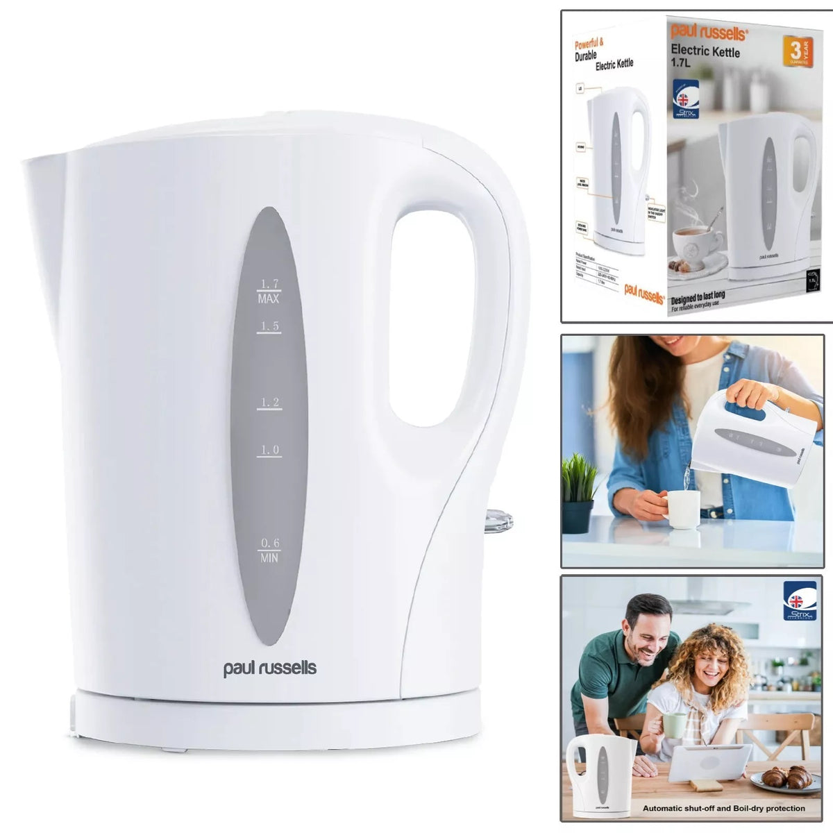 Paul Russells Electric Kettle White 1.7Ltr 15635 | Powerful | Durable