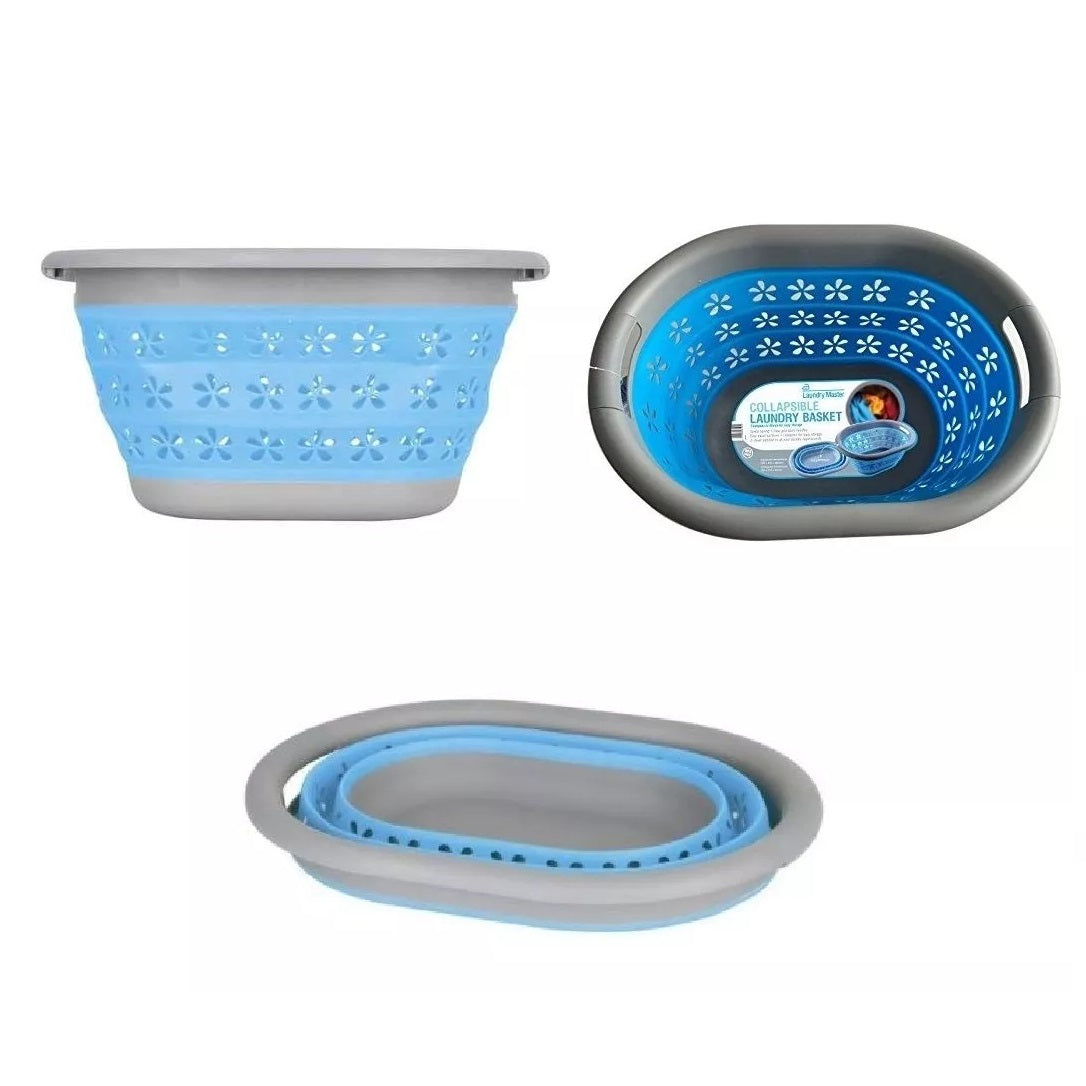 Laundry Master Collapsible Laundry Basket Blue and Grey 50.5cm x 37.5cm x 6cm LM3400 | Space Saving | Easy Grip Carry Handles | Easy Clean Surfaces | Collapses for Easy Storage | BPA Free