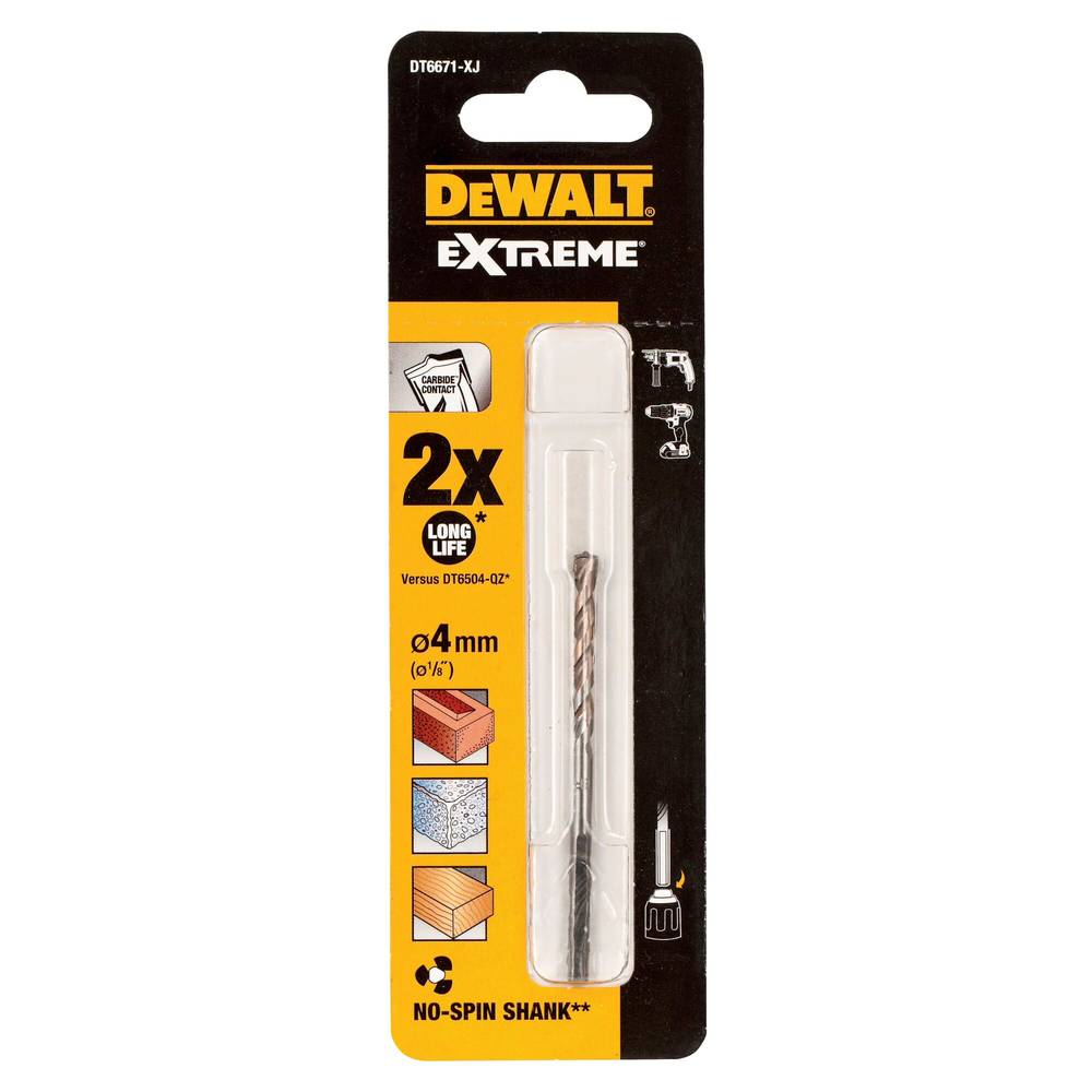 Dewalt Extreme Masonry Drill Bit Metallic Silver 4mm x 75mm DT6671XJ