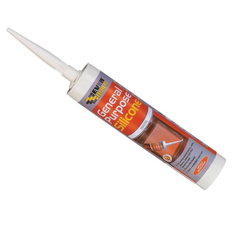 Everbuild General Purpose Silicone Sealant White 310ml EVBGPSGY | Waterproof and Flexible Caulk | For Sealing-DIY and Construction Applications