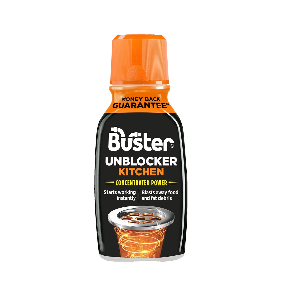 Buster Fast-Acting Kitchen Drain Unblocker Black 200g LAB0013206 | Powerful Grease and Food Remover