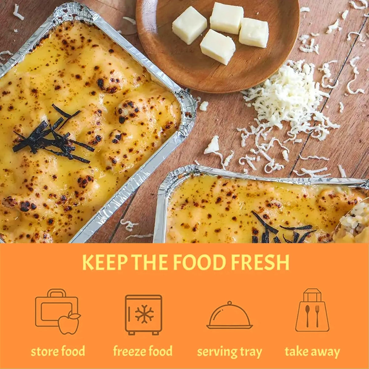 Tala Rectangular Disposable Aluminium Foil Food Containers Silver 46cm x 34cm x 6.5cm 10A10638 | Takeaway Trays for Baking and Storage