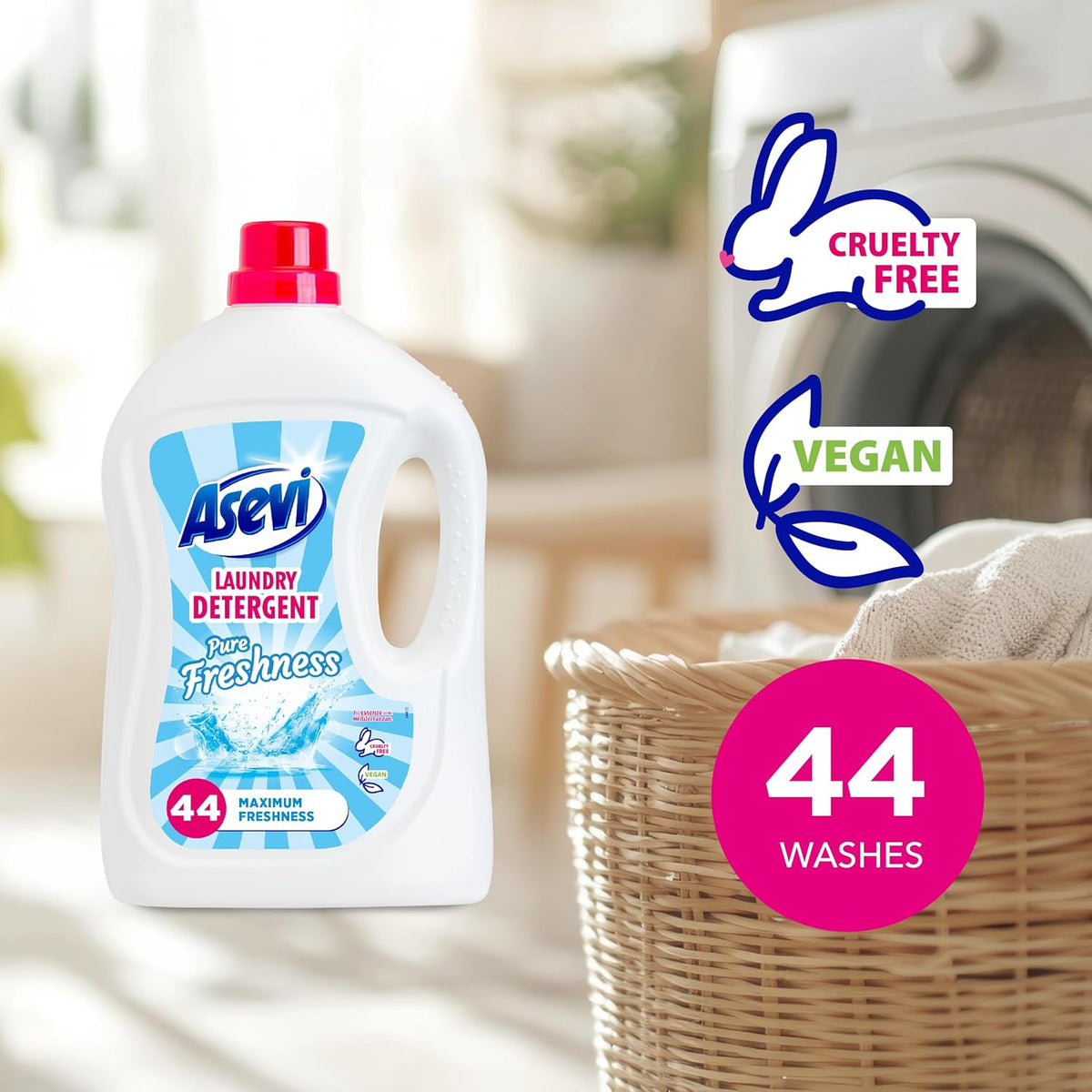 Asevi Laundry Washing Liquid Detergent 44W 2376ml L2302173 | Maximum Freshness | Pure Freshness