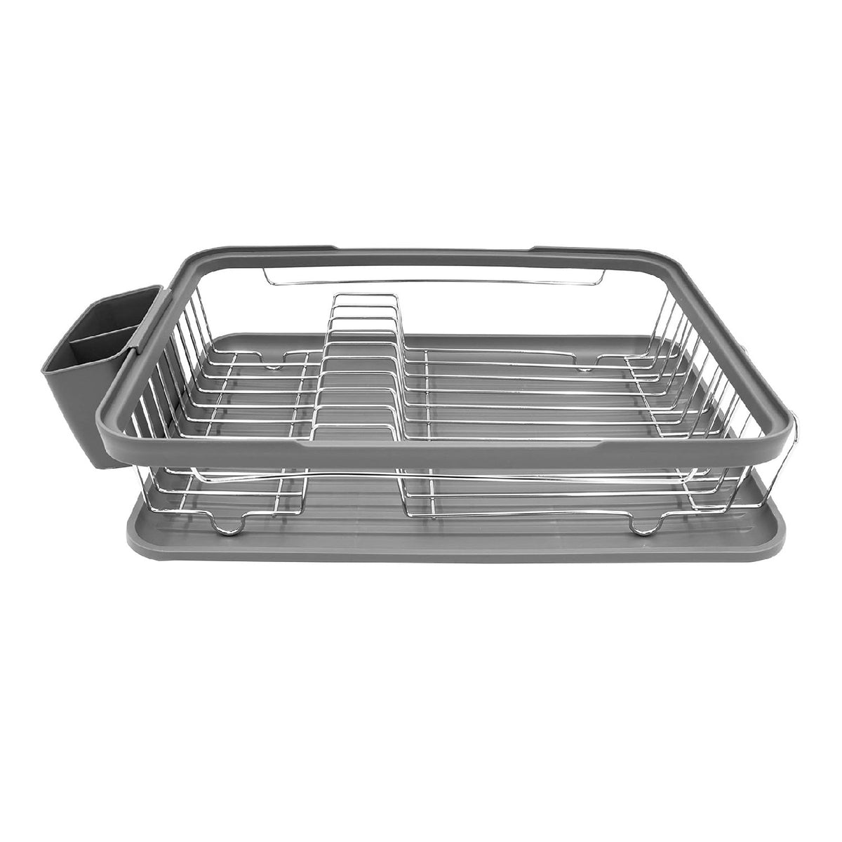 Anika Kitchen Dish Drainer with Drip Tray Grey 41cm x 9.5cm x 32cm 69069 | Stainless Steel Construction | Includes Removable Cutlery Holder