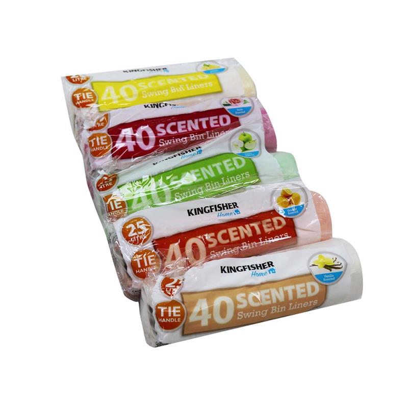 Kingfisher Scented Swing Bin Liners Assorted Colours 25Ltr Pack of 40 BB5SPB | Tie Handle Design | Assorted Fragrances | Durable and Leak-Resistant