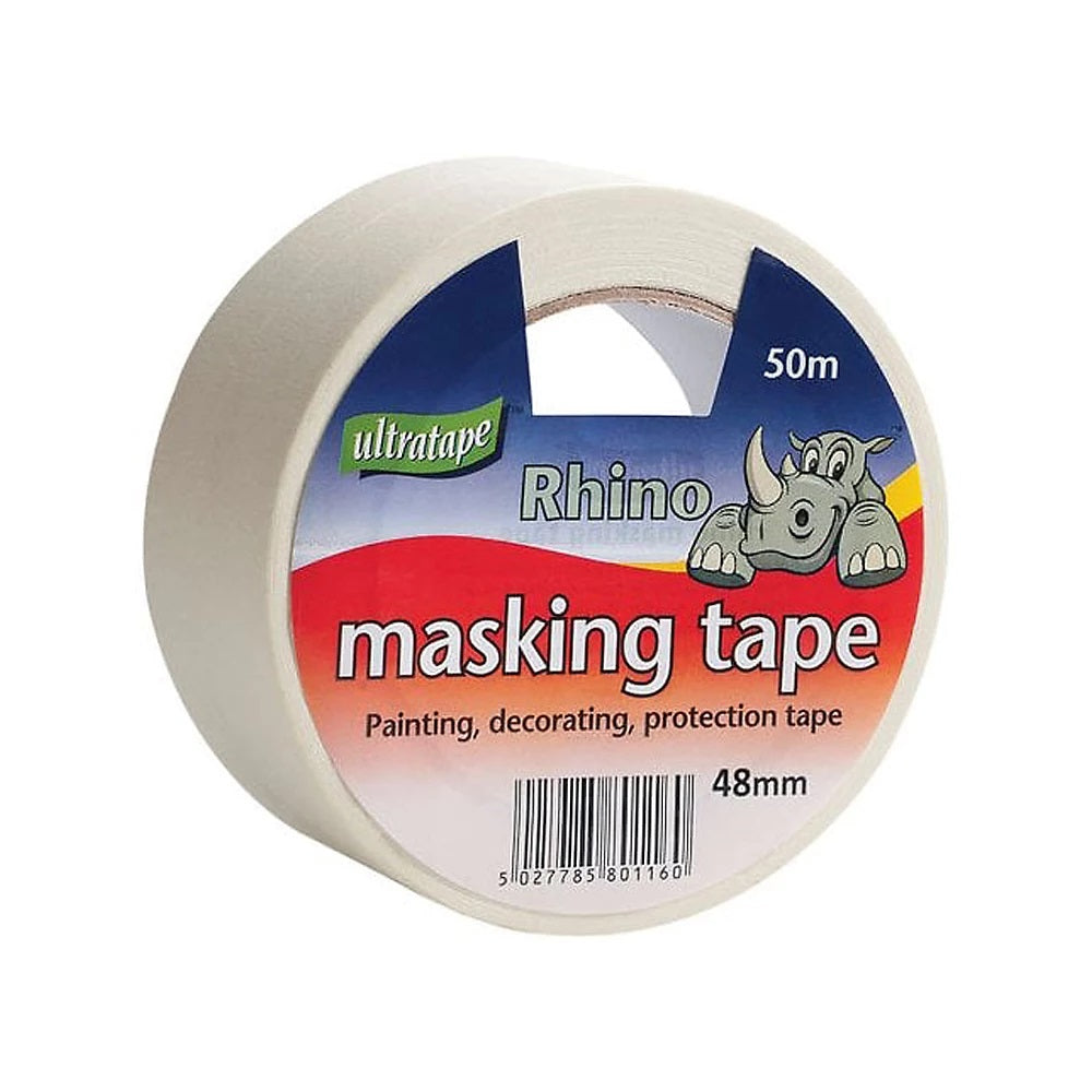 Ultratape Rhino Masking Tape White 48mm x 50mtr | Strong Adhesive for Painting-Decorating and Surface