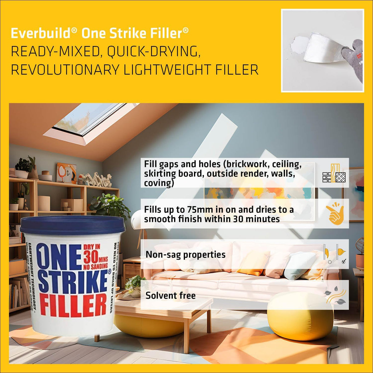 Everbuild One Strike Ready Fast Drying Mixed Filler White 250ml ONE025 | No Sanding and Crack Resistant