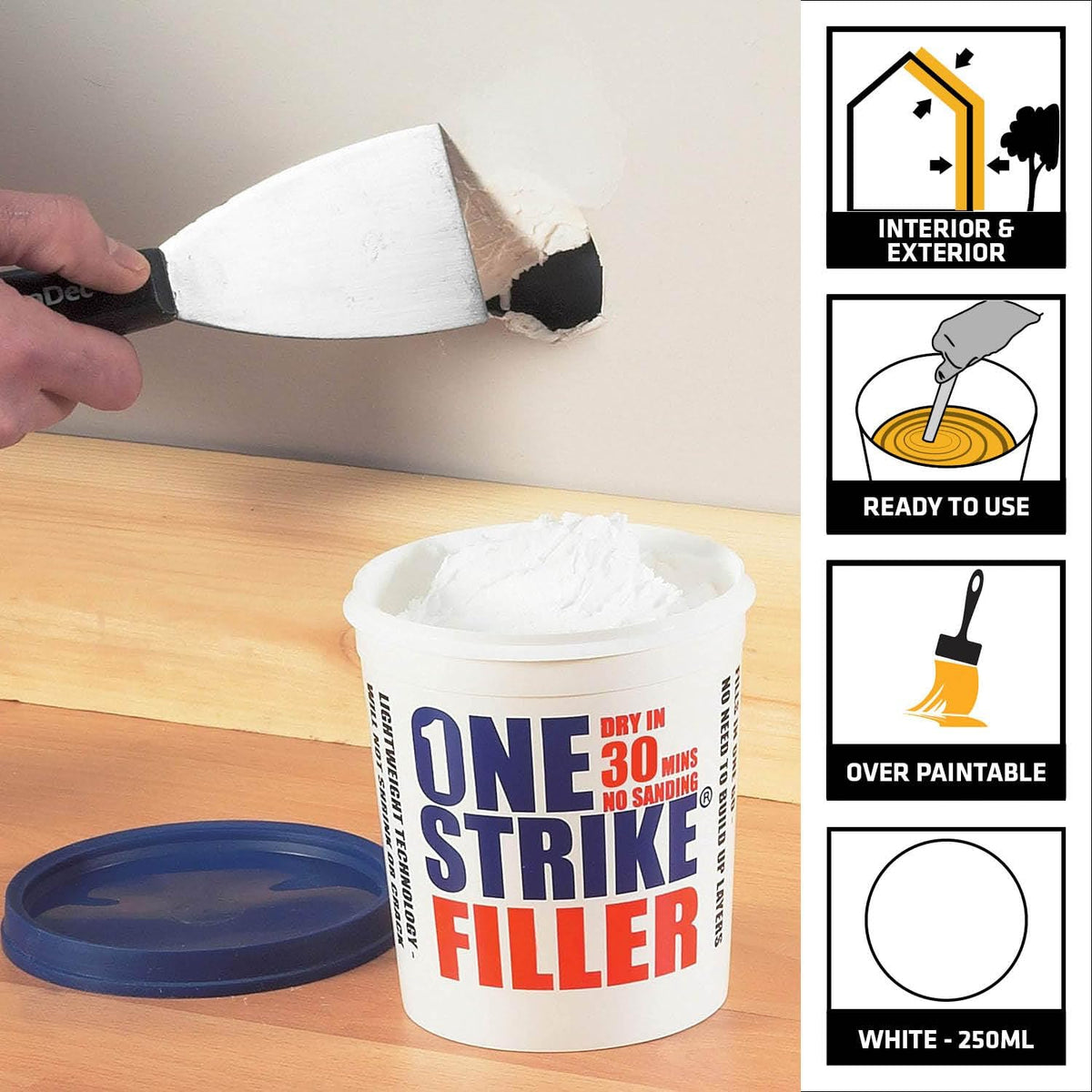 Everbuild One Strike Ready Fast Drying Mixed Filler White 250ml ONE025 | No Sanding and Crack Resistant