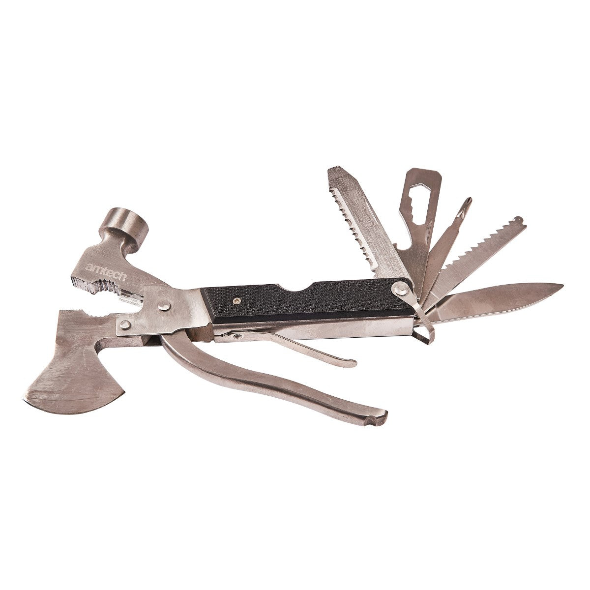 Amtech 12 in 1 Axe Head Multi-Function Tool Metallic Silver R2470 | Durable | Anti-Rust | Stainless Steel Body | Supplied with Handy Storage Pouch