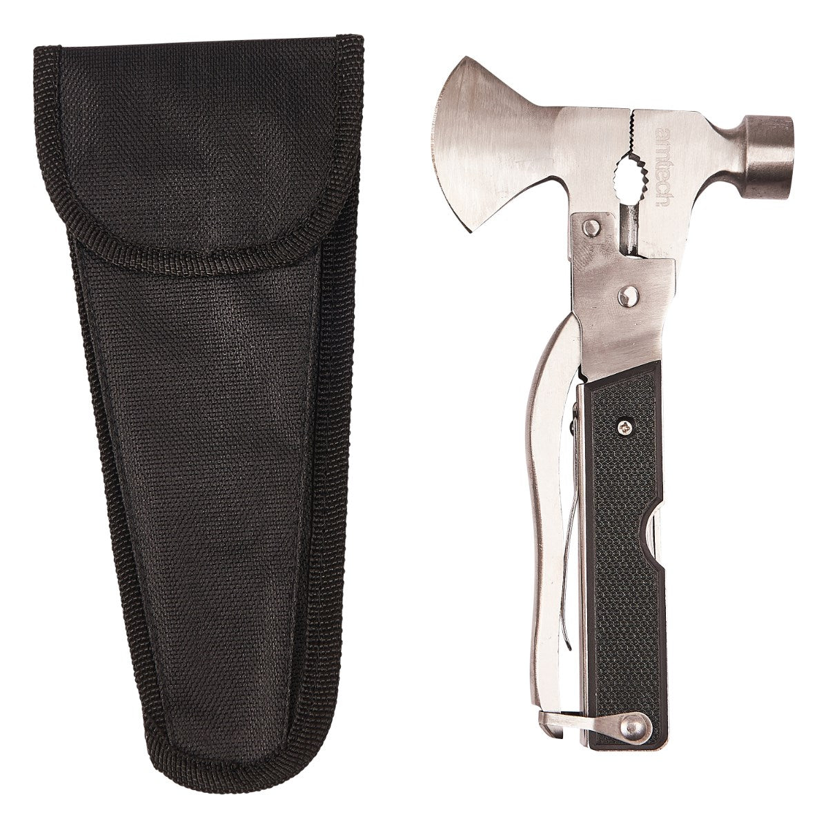 Amtech 12 in 1 Axe Head Multi-Function Tool Metallic Silver R2470 | Durable | Anti-Rust | Stainless Steel Body | Supplied with Handy Storage Pouch