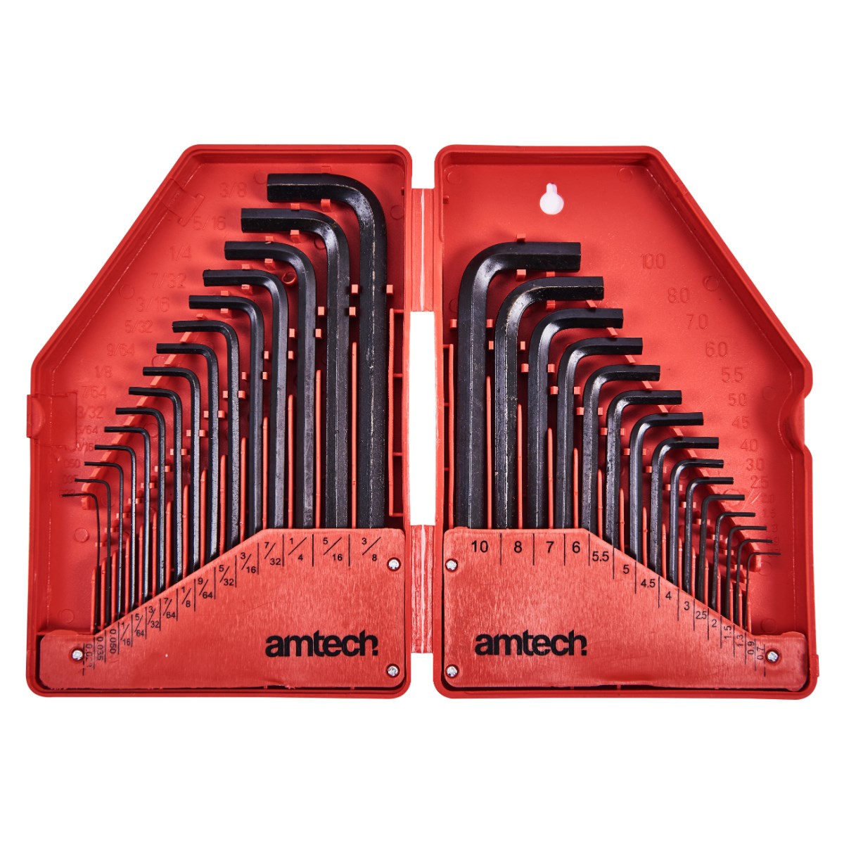 Amtech Assorted Hexagon Key Set Metallic Black Pack of 30 I8825 | Anti-Rust Black Oxide Coating | Range of Imperial and Metric Sizes | Supplied with Storage Holder