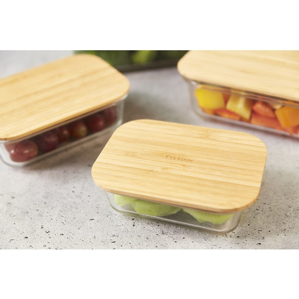 Culinare Naturals Dishwasher Safe Bamboo Lid Glass Container Clear 1Ltr C70024