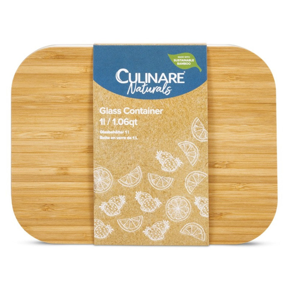 Culinare Naturals Dishwasher Safe Bamboo Lid Glass Container Clear 1Ltr C70024