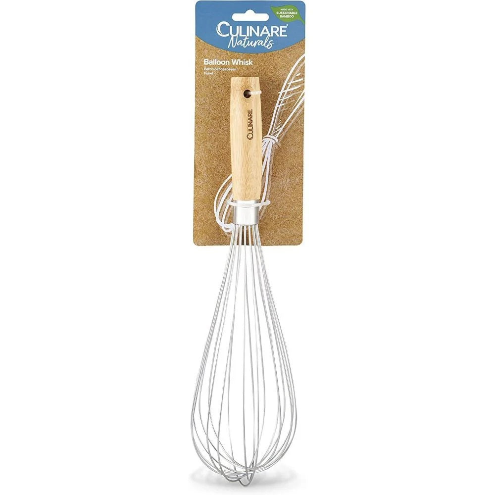 Culinare Naturals Sustainable Bamboo Handle Stainless Steel Balloon Whisk Chrome C70010